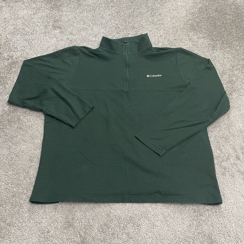 Columbia Pullover Sweatshirt Mens XL Green 1/4 Zip Cotton Blend Outdoor Casual